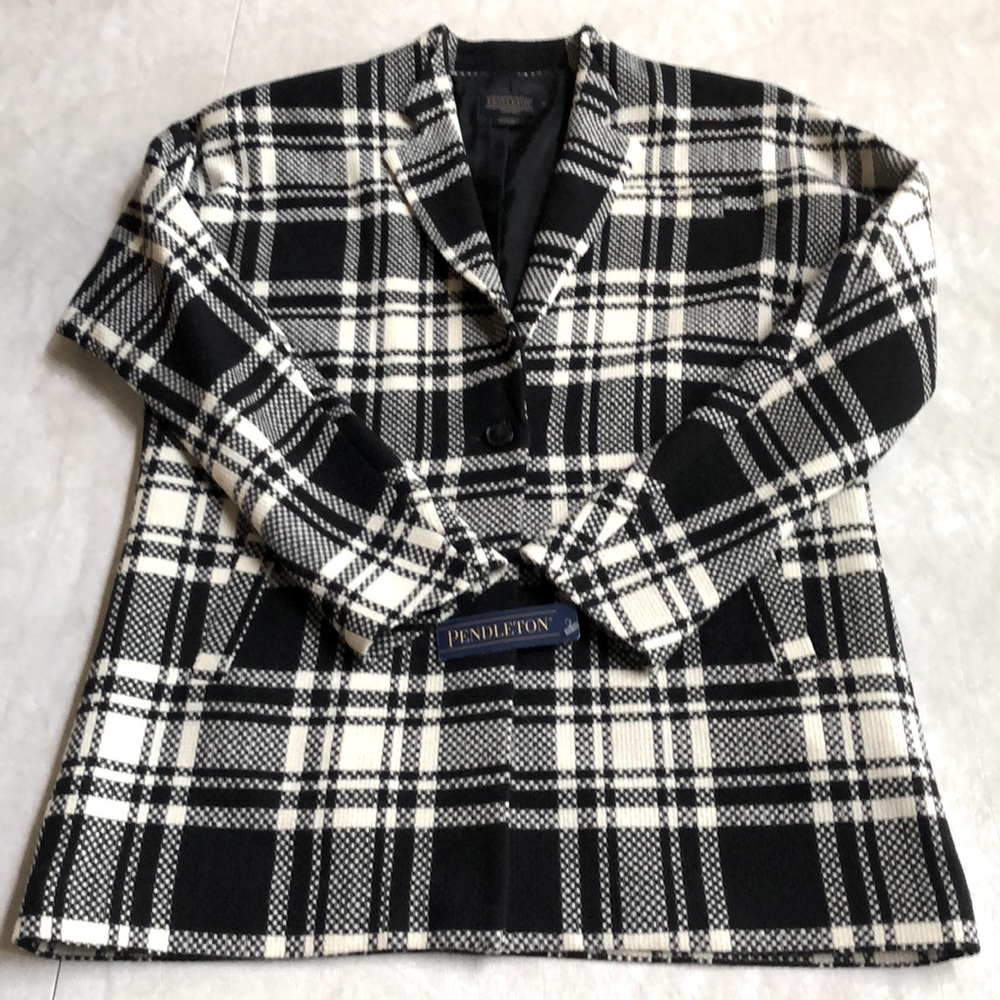 Pendleton Virgin Wool Black and White Tartan Plaid Women Blazer Jacket Size S - Picture 11 of 16